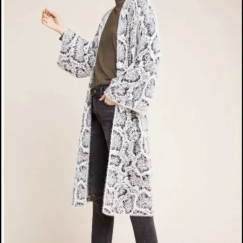 Anthropologie NWOT Chic Black and White Long Cardigan O/S - Picture 5 of 14